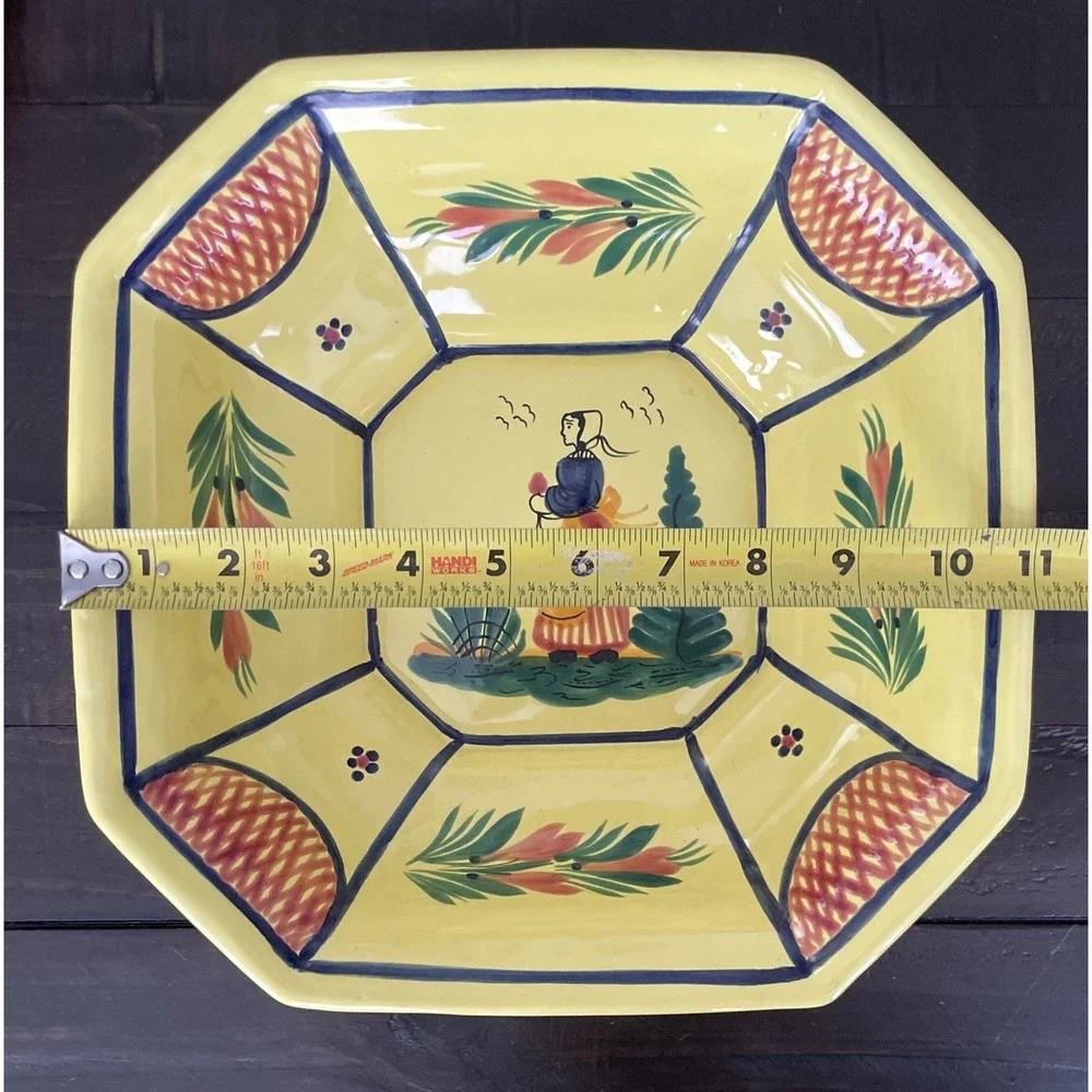 Quimper Octagonal Woman Serving Bowl‎ W/ Lattice  Soleil   11